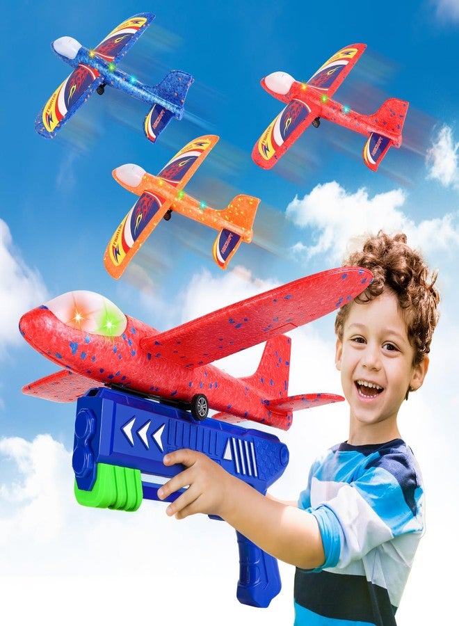 TAOTENDAR Airplane Launcher Toys,3 Pack 13.2'' LED Foam Glider Catapult Plane Toy for Boys,2 Flight Modes Outdoor Flying Toys Birthday Gifts for Boys Girls 3 4 5 6 7 8 9 10 11 12 Year Old - Image 1